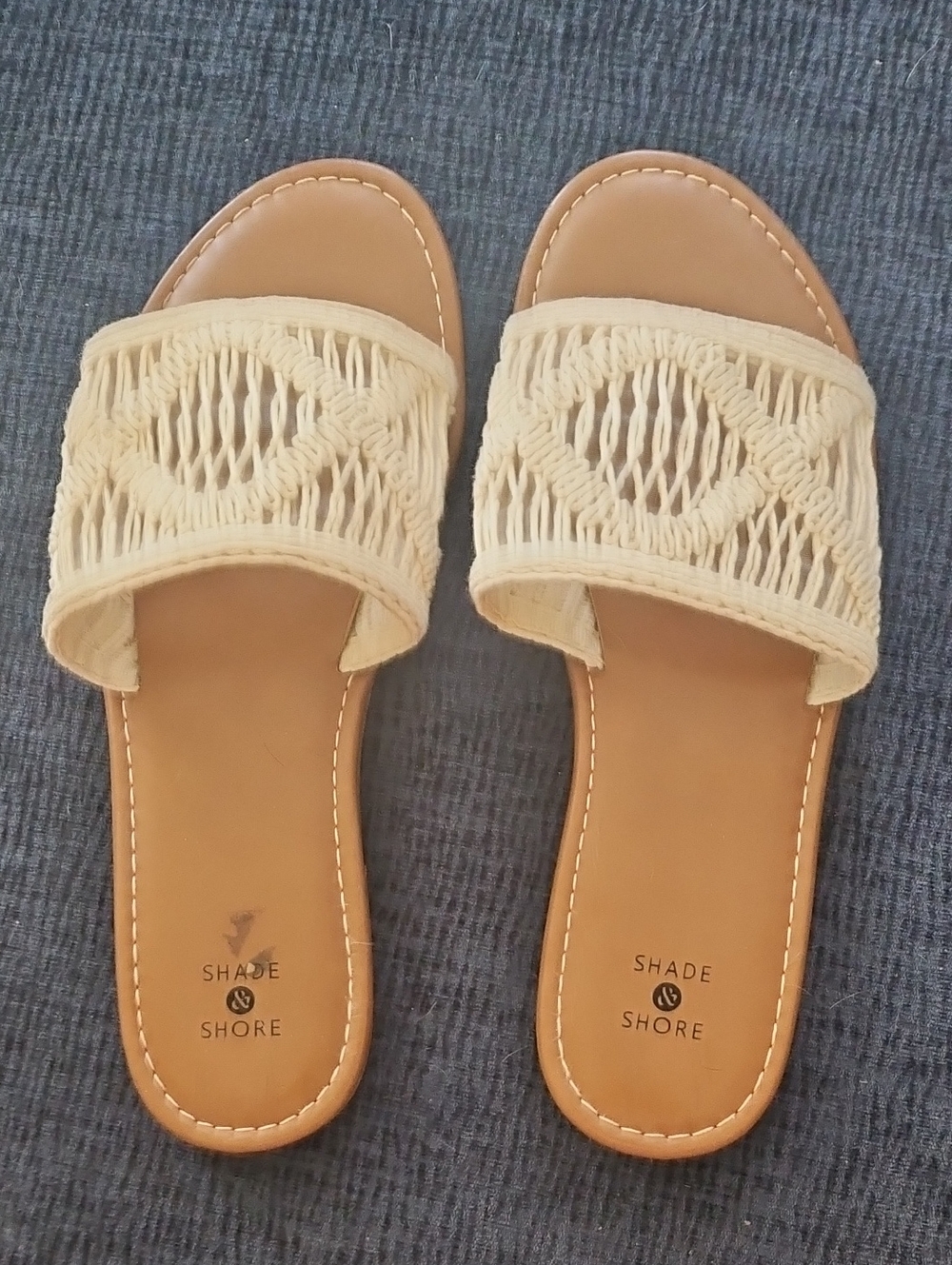Shade & Shore Cream Macramé Slide Sandals with Tan Footbed